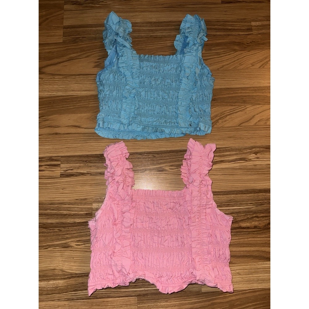 Endless Rose Sz Medium Ruffled Babydoll Tank Top Lot Pink Teal Blue